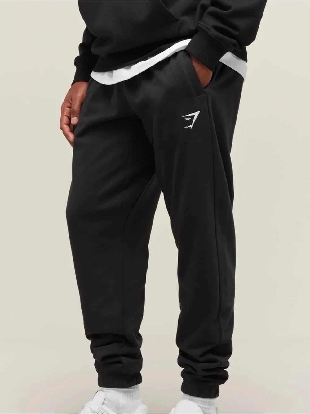 Gymshark Black Men's Logo Joggers with White Accent ESSENTIAL OVERSIZED JOGGERS